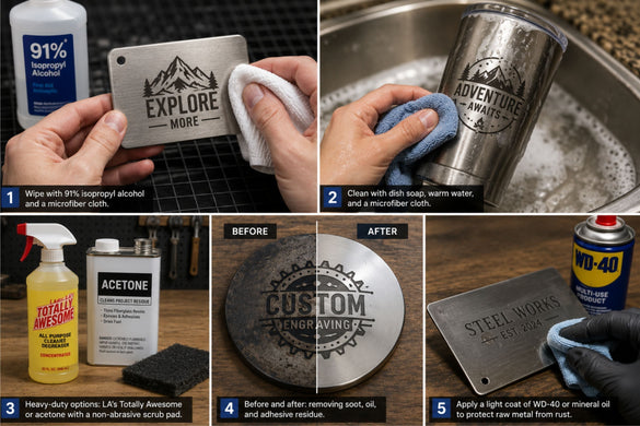 cleaning laser engraved metal for isopropyl alcohol, melamine foam, or spray degreasers