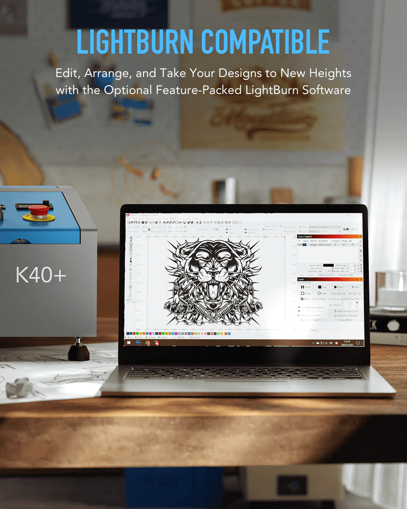 OMTech K40+ 40W Desktop CO2 Laser Engraver with 8" x 12" Working Area and Detachable Honeycomb Workbed
