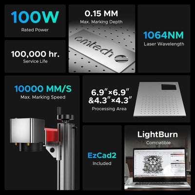 OMTech MOPA 100W Split Fiber Laser Engraving Machine with 6.9" x 6.9" Working Area