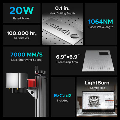 OMTech MOPA 20W Split Fiber Laser Engraver for Metal with 6.9" x 6.9" Working Area