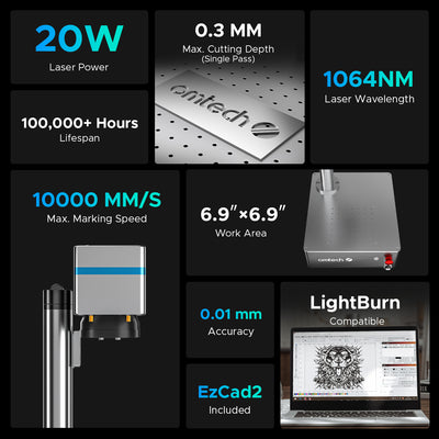 Mopa Compact 20 - 20W Integrated MOPA Fiber Laser Marker Engraving Machine with 6.9"x6.9" Working Area for Metal