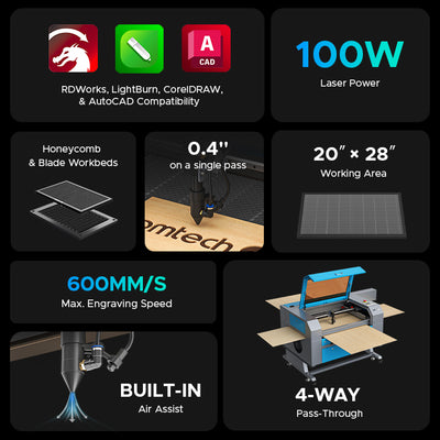 MF2028-100 - 100W CO2 Laser Engraver Cutting Machine with 20" x 28" Working Area