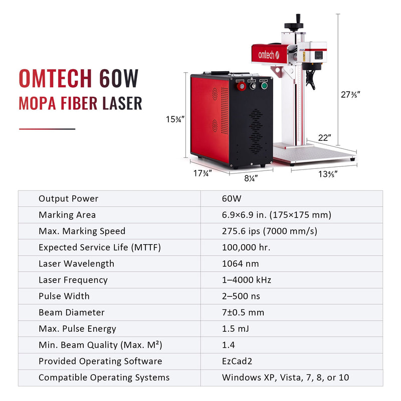 MP6969-60 - 60W MOPA FIBER LASER MARKING ENGRAVING MACHINE WITH 6.9â€?X 6.9â€?WORKING AREA