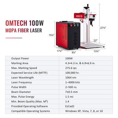 MP6969-100 - 100W MOPA FIBER LASER MARKING ENGRAVING MACHINE WITH 6.9â€?X 6.9â€?WORKING AREA