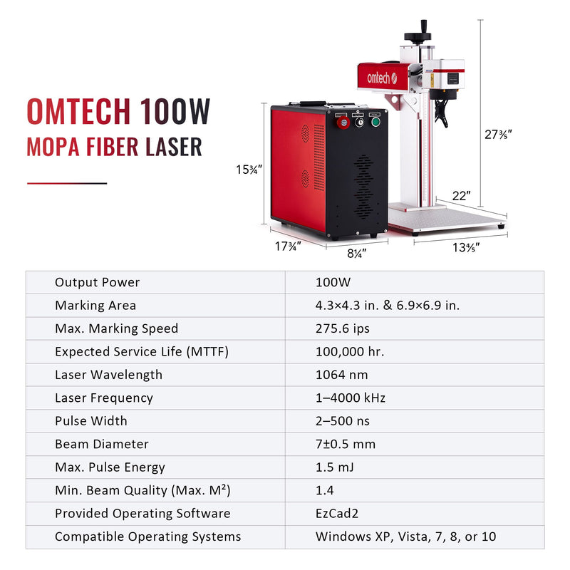 MP6969-100 - 100W MOPA FIBER LASER MARKING ENGRAVING MACHINE WITH 6.9â€?X 6.9â€?WORKING AREA