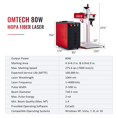 MP6969-80 - 80W MOPA FIBER LASER MARKING ENGRAVING MACHINE WITH 6.9â€?X 6.9â€?WORKING AREA